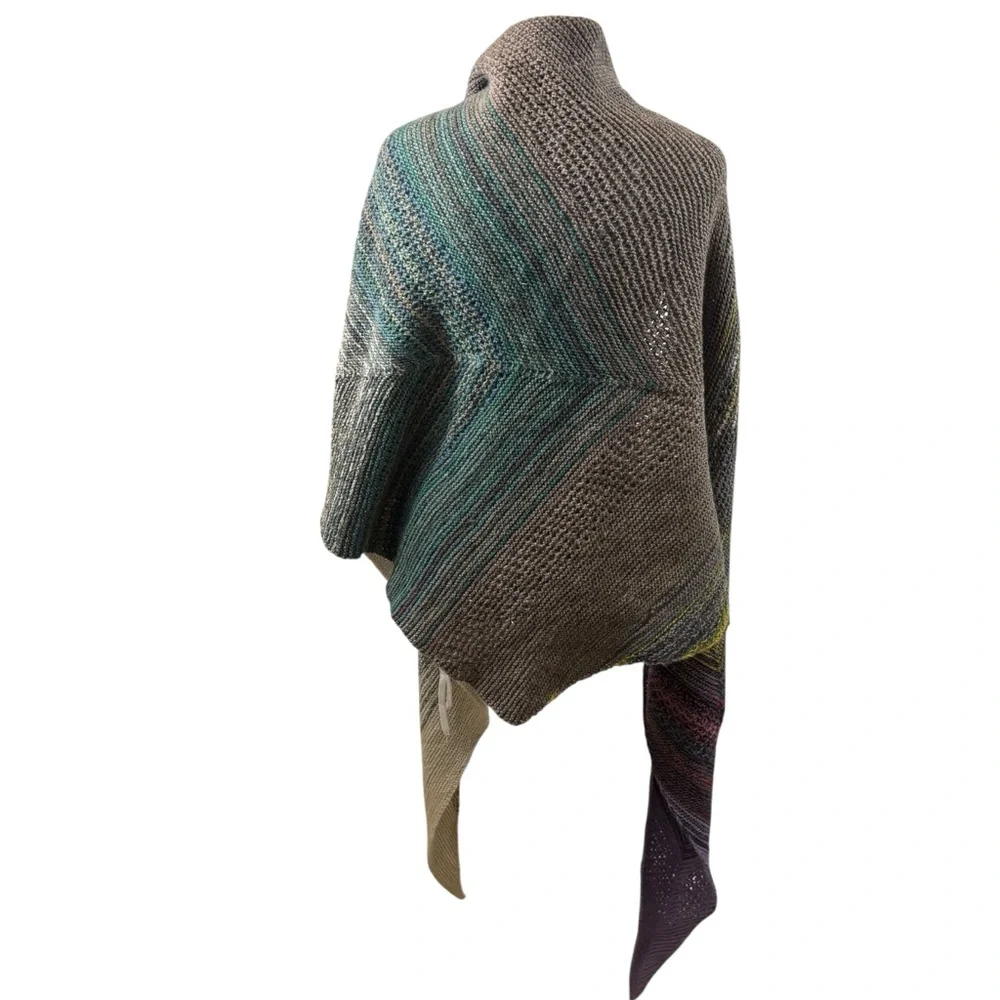 Unique Multicolor Hand Knit Asymmetric Shawl‎ Scarf